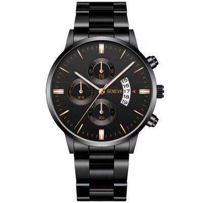 wish new cross-border steel band watch men's stainless steel Three-eye calendar QUARTZ alloy watch a generation of hair