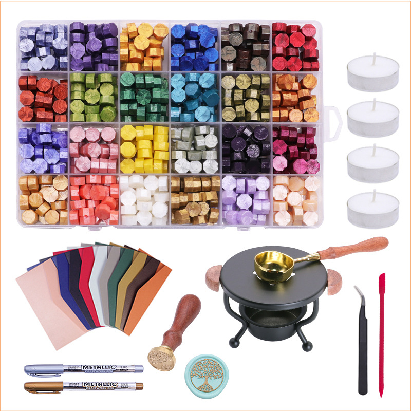 Fire paint wax grain set mixed color 24 color lattice box eight sides fire paint seal wax fire paint seal wax grain factory wholesale