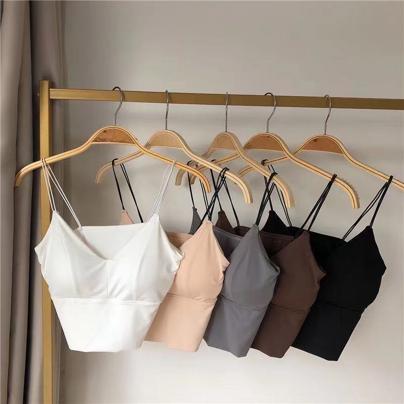2024 Summer Thin Belt Solid Color Ice Silk Non-marking Sling Beautiful Back Underwear Women's Anti-running Light Belt Chest Pad Vest Outer Wear Ins