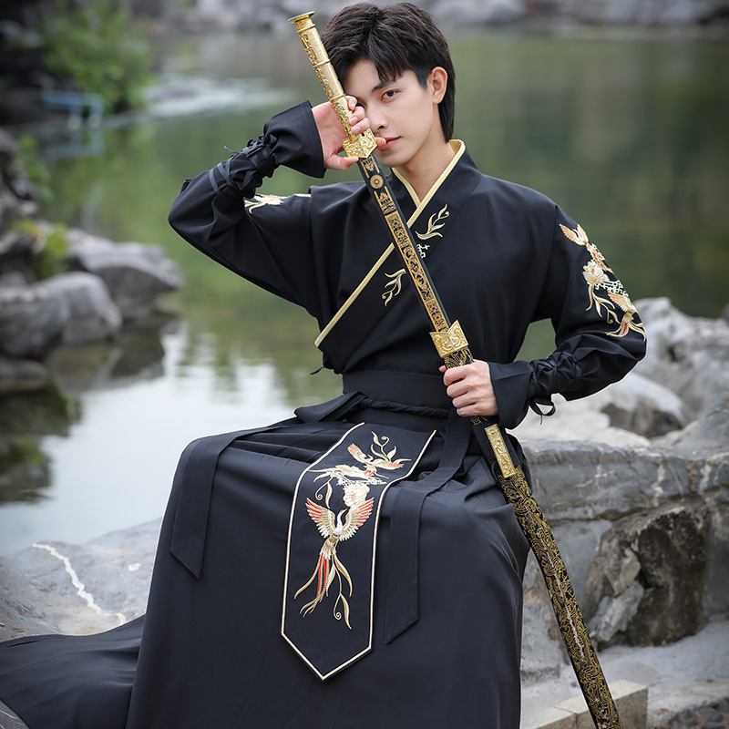New Original Men's Hanfu Chinese Style Handsome Abdominal Black Childe Martial Arts Male Student Youth Team Performance Clothing