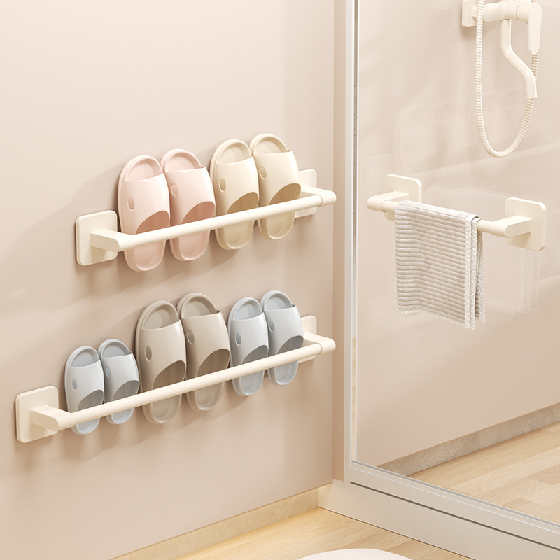 Cream style bathroom punch-free slippers rack toilet toilet draining artifact wall-mounted shoes storage rack