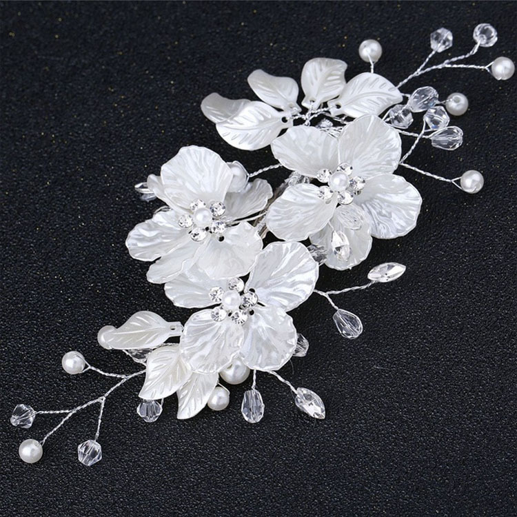 登厚メーカー直販花嫁結婚式の頭飾り貝殻花びら水晶ヘアピン飾りは結婚式の祝日に着用する|undefined
