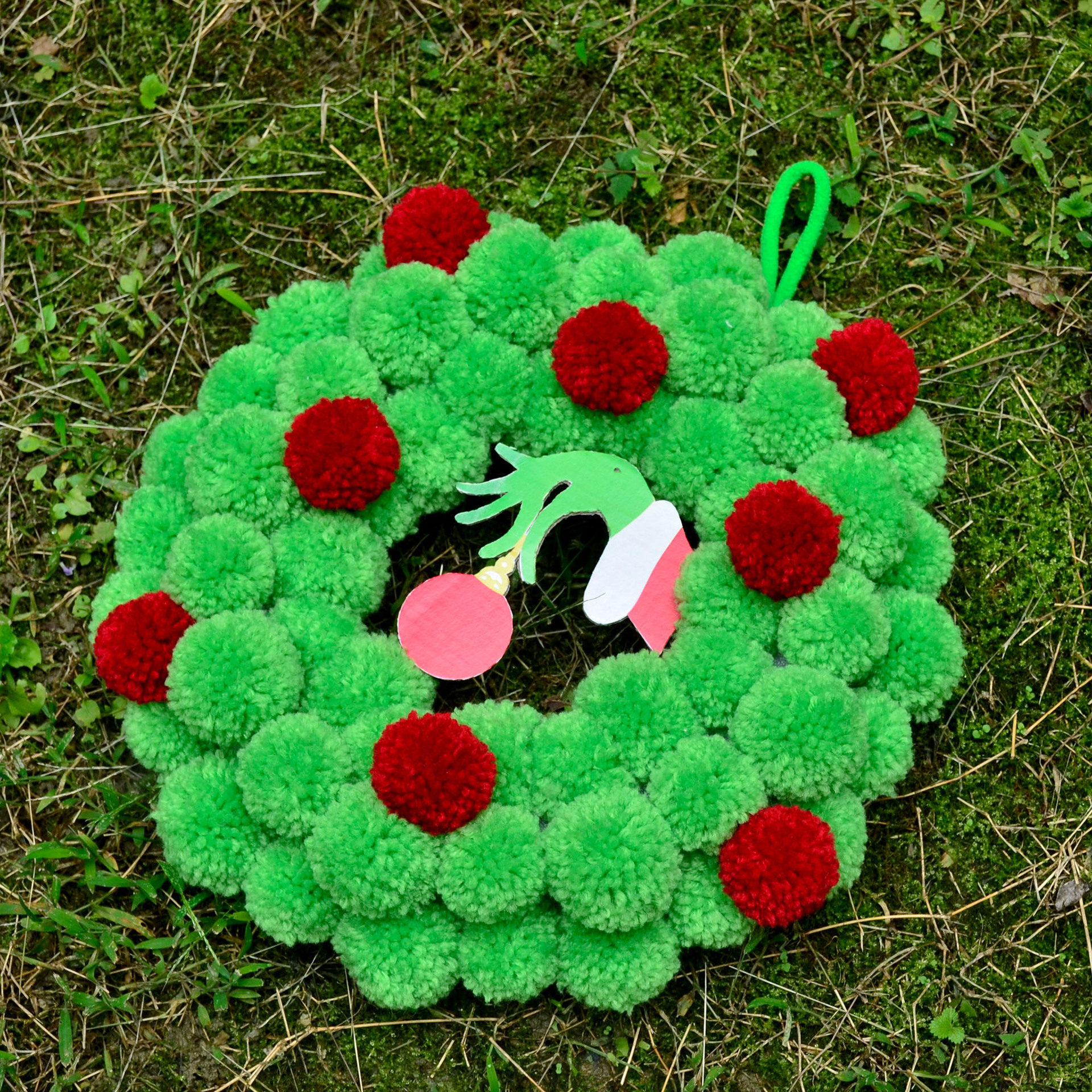 Christmas Grinch ghost hand fur ball Garland wreath Christmas door decoration door plate pendant _voghion.com