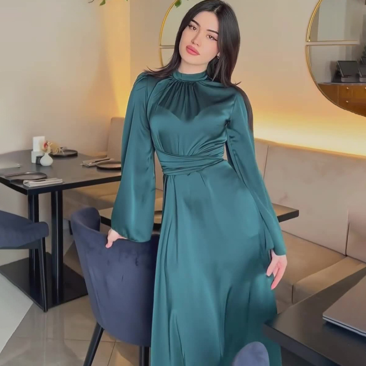 Amazon Europe and America 2024 Spring New Strap Solid Color Satin Princess Style Slim-fit Dress