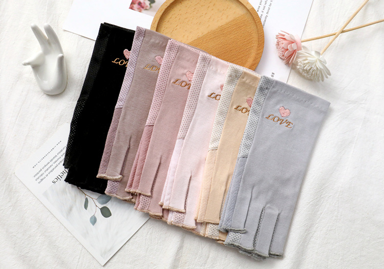 Half-Finger Gloves Sunscreen Women's Summer Driving Anti-UV Cotton Thin Riding Anti-Slip Half-Finger Nail Gloves_voghion.com