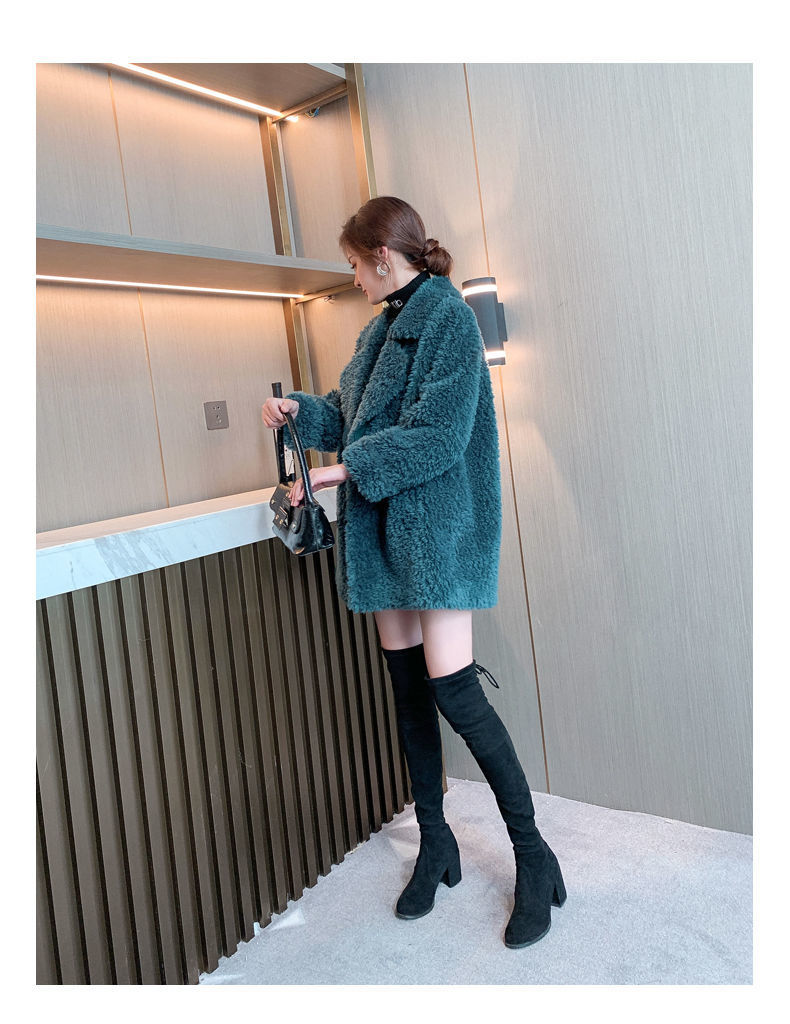 Winter mid-length fleece coat for women 2023 new suit collar lambswool fur integrated granular fleece coat_voghion.com