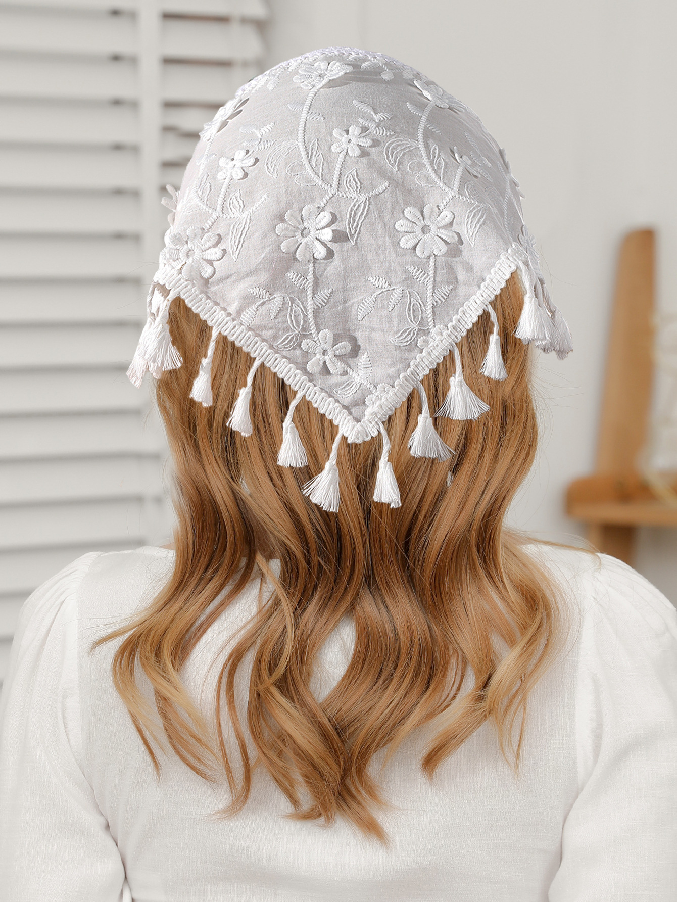 Summer Thin Flower Lace Triangle Scarf Hair Belt Women's Sweet Girl Style Hollow Bag Headscarf Solid Color Strap Hair Belt