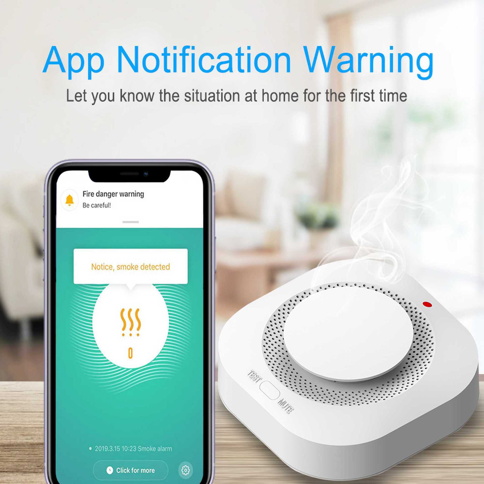 Graffiti ZIGBEE smoke detector APP notification wireless WiFi smoke alarm wireless smoke alarm