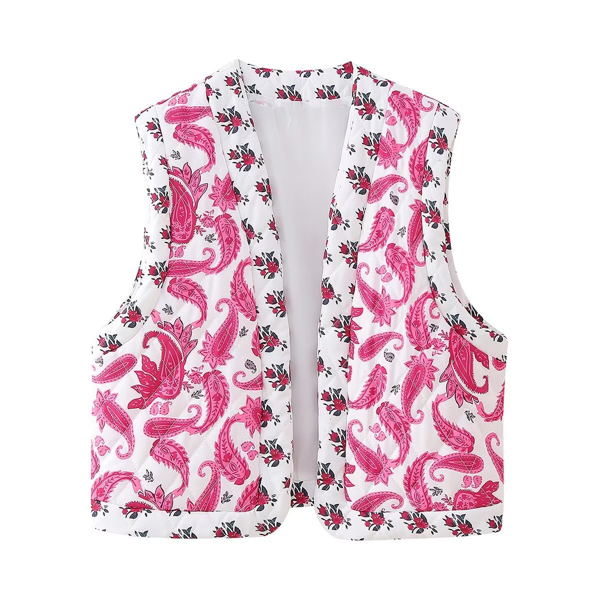 Fall 2023 new European and American cross-border women's clothing Street printed quilted stitching vest coat w028 5887