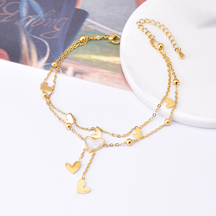 Korean-style white shell love tassel anklet youthful vitality girls' jewelry does not fade titanium steel anklet gold