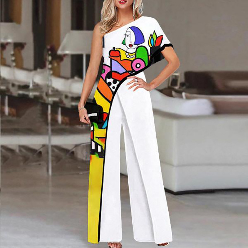 2024 spring and summer Europe and the United States cross-border Amazon independent station wide leg pants fashion printed pattern jumpsuit
