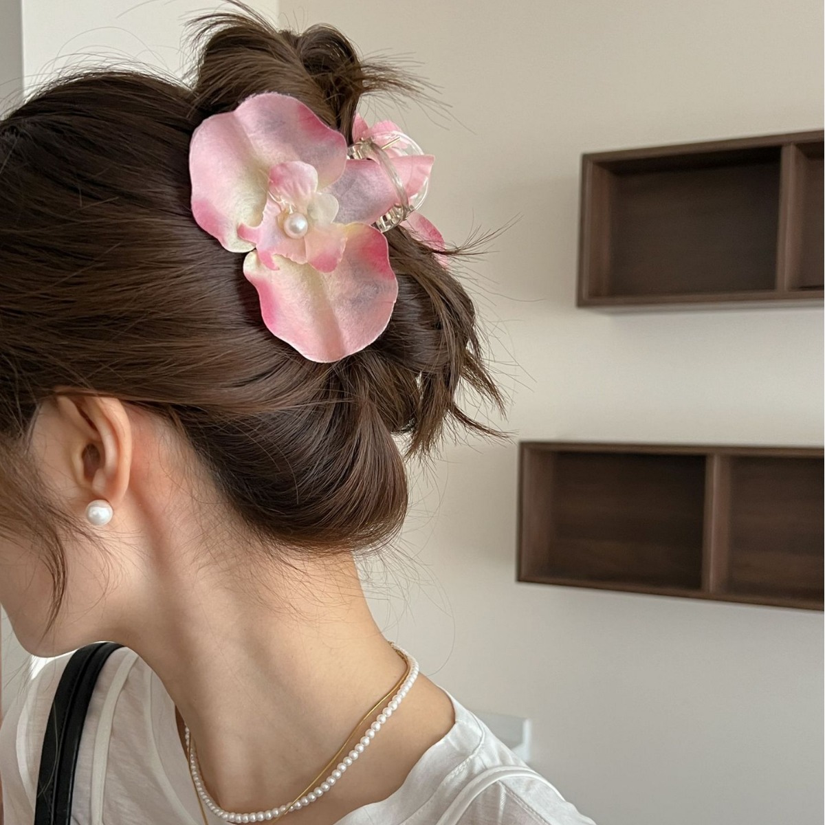 Sweet Phalaenopsis Ribbon Grab Clip Simulation Flower Hair Grab Side Clip Orchid Temperament Sense Super Fairy Head Jewelry_voghion.com
