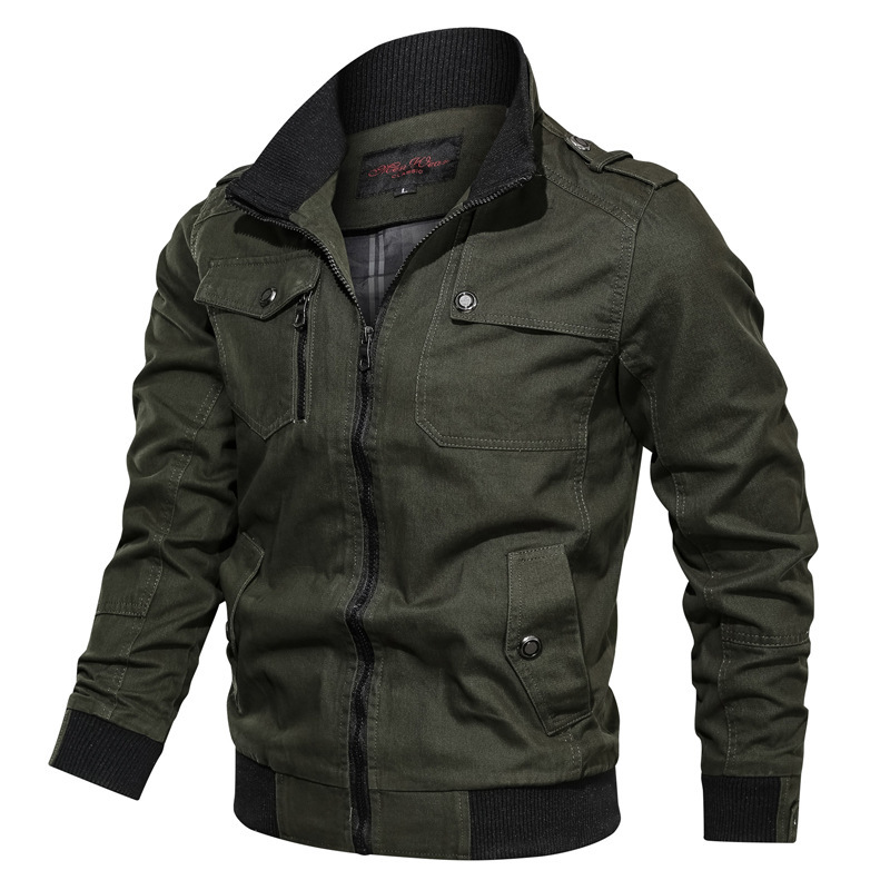 Cross-border AliExpress Amazon New Casual Solid Color Jacket Zipper Collar Large Size Jacket Men's Pure Cotton Jacket