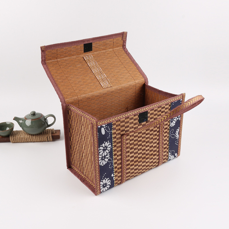 Classic Gift Bag Rectangular Brown Carbonized Zongzi Moon Cake Snacks Bamboo Basket Bamboo Packaging Bamboo Basket Creative