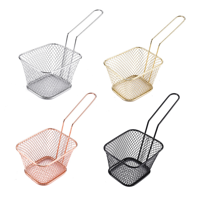 In stock stainless steel French Fries frying basket snack frying mesh basket oil-proof frying basket fried chicken basket French fries basket