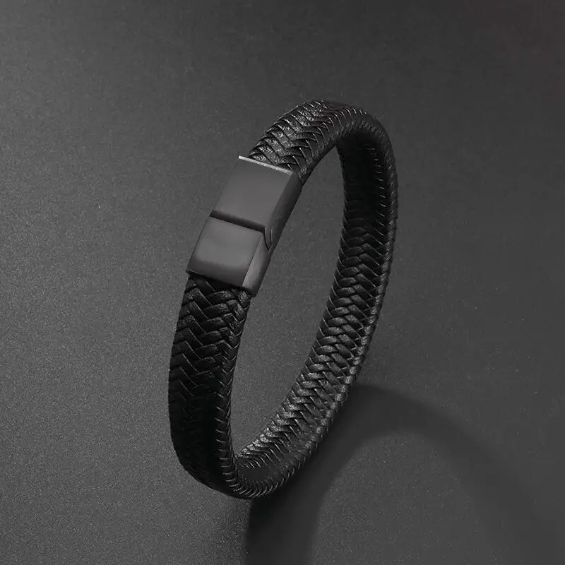 Cross-border new Amazon European and American men's bracelet vintage woven leather rope magnet buckle bracelet hot leather bracelet