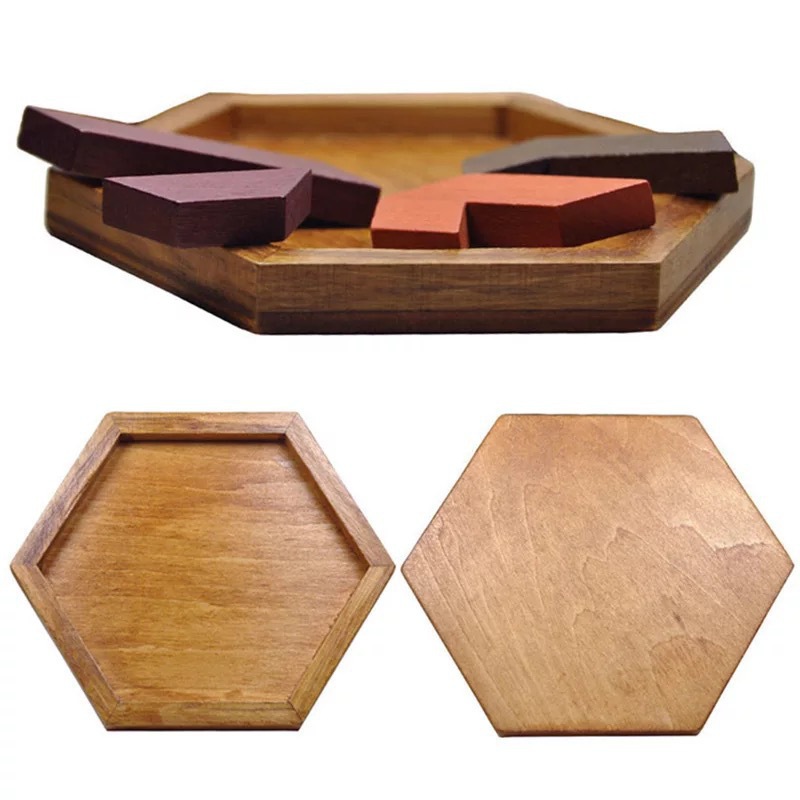 Wooden Puzzle Hexagonal Geometric Puzzle Puzzle Children's Building Blocks Tangram Unlock Kongming Lock Early Education Decompression