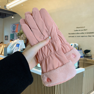 Winter Thickened Warm Waterproof Gloves Women's Autumn and Winter Velvet Windproof Cold-proof Cute Korean Style Riding Ski Gloves