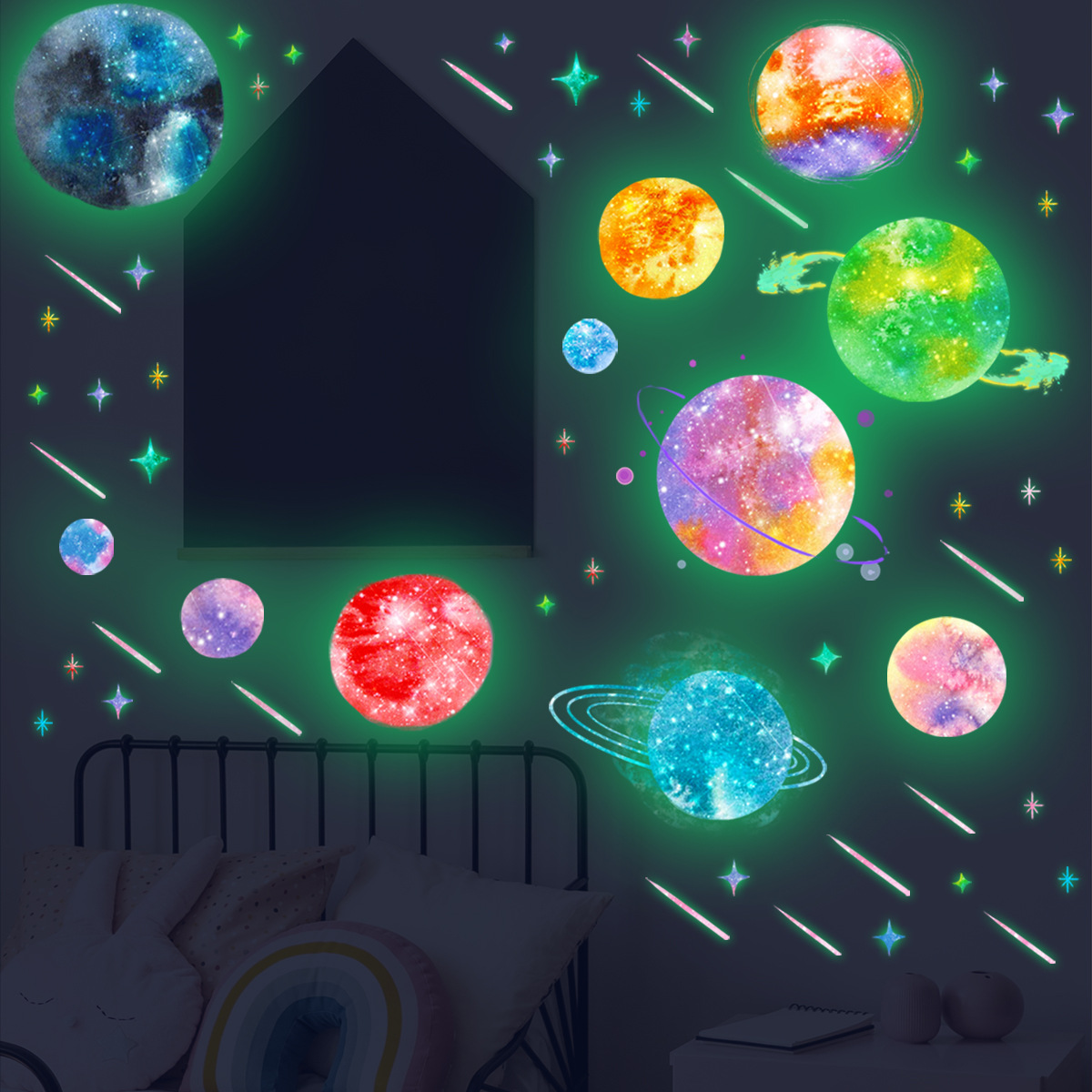 ZSZ1757新款創意手繪宇宙星球牆貼兒童房客廳臥室背景裝飾牆貼畫