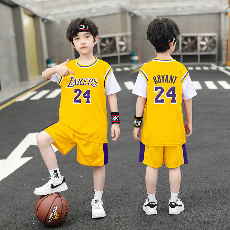 Children's Basketball Suit Fake Two Men's and Women's No. 24 Jersey Kindergarten Middle School Students Performance Training Suit