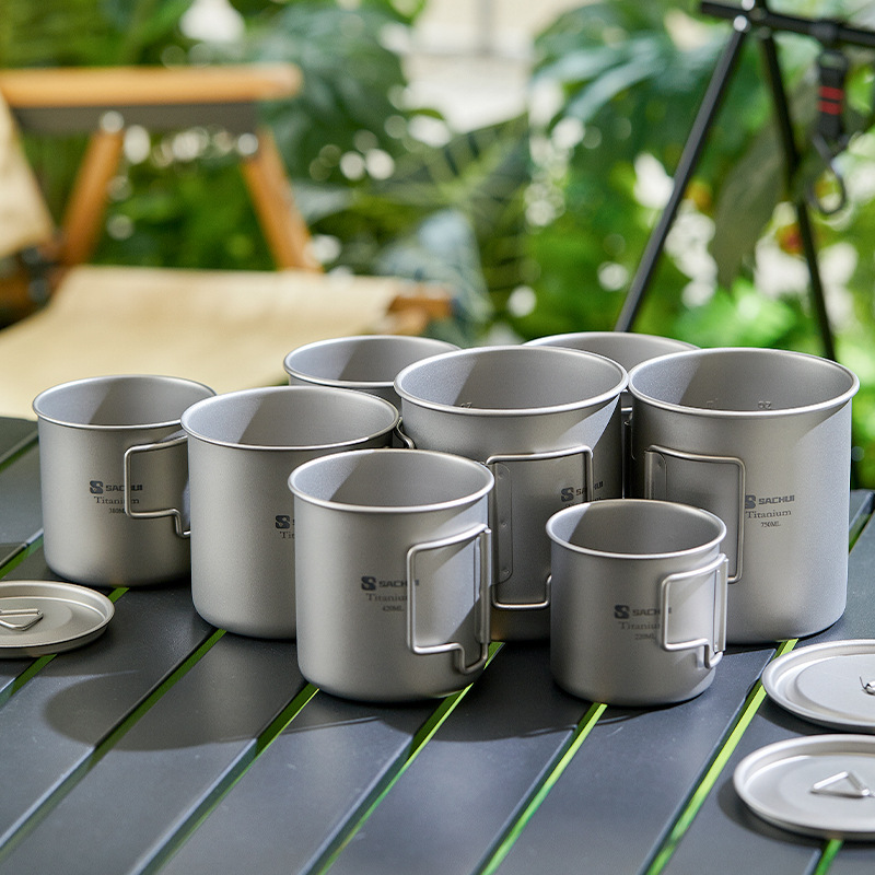 Outdoor titanium cup pure titanium mug camping portable tea cup coffee cup titanium metal camping folding water Cup suit