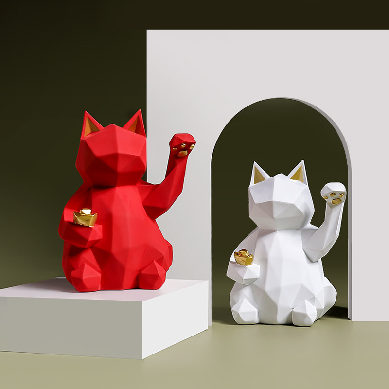 Modern Minimalist Geometric Money Cat Resin Craft Home Living Room Entrance Store Desktop Decorations Ornament Wholesale