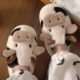 Cow closed toe cotton slippers winter fashion girls winter warm thick bottom non-slip home couple slippers boys and girls shoes