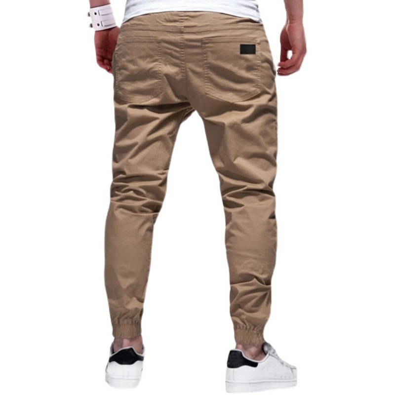 Cross-border Foreign Trade Men's Casual Sports Trousers Fashion Trendy Foot-tied Caution Pants Youth Slim-fit Straight Pants Solid Color