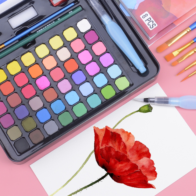 Cross-border solid watercolor pigment iron box suit children students watercolor painting painting plaster doll pigment powder cake