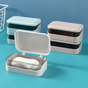 Double-layer Soap Box with Lid Draining Student Dormitory Household Laundry Soap Box Toilet Rack Soap Rack Plastic Box
