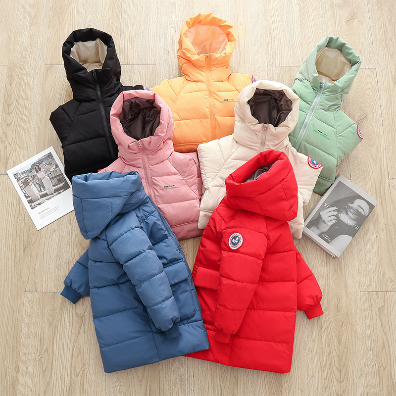 Winter new children's cotton-padded clothes medium and long children's cotton-padded clothes for boys and girls Korean version of thick hooded cotton-padded jacket coat wholesale