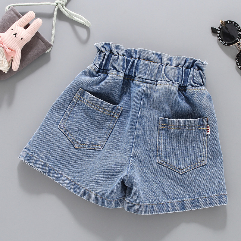 Children's girls' new Denim shorts Western style cotton Denim pleated 24-year summer hot pants children's clothing baby Princess