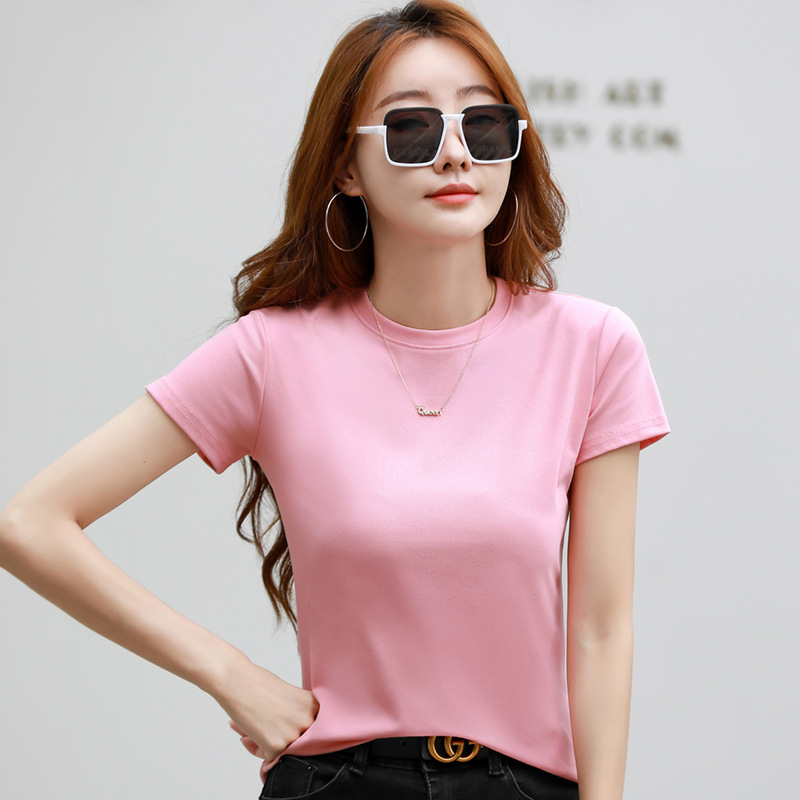 232 factory direct batch solid color original round neck slimming short sleeve T-shirt pure sweet chic bottoming shirt female summer T