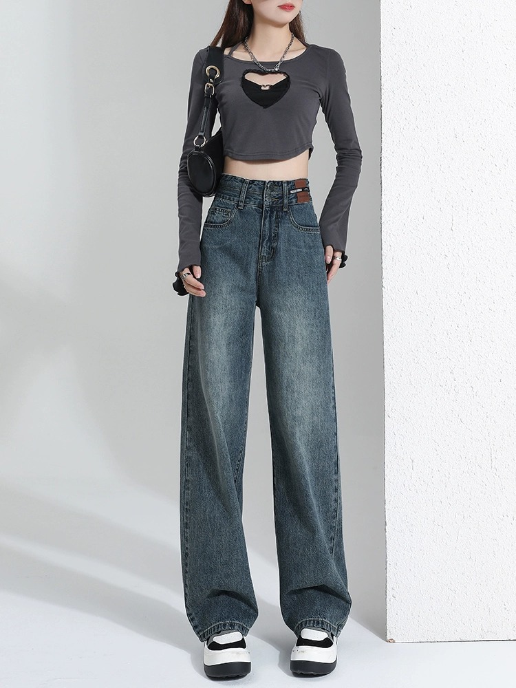Wide Leg Pants Vintage Straight Jeans Women's Summer Thin 2023 New High Waist Loose Slim Look Mop Pants