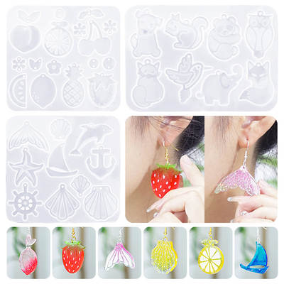 diy crystal drop glue earring pendant silicone mold starfish shell dolphin fruit animal series earring mold