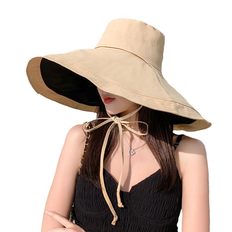 2022 Summer New Hats Women's Seaside Vacation Sunscreen Hat with Large Eaves Double-sided Windproof Sun Hat with Large Edge