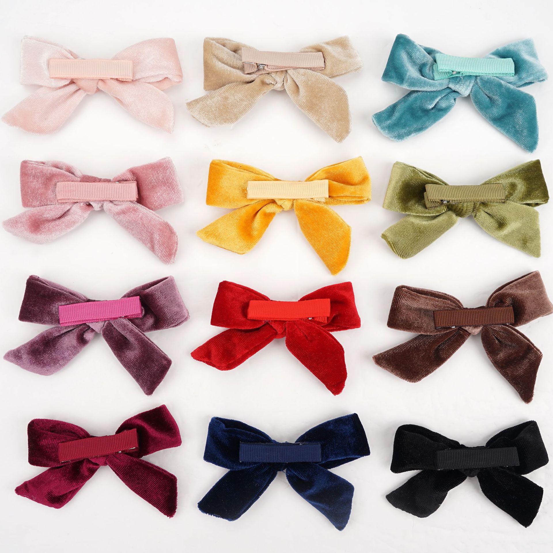 European and American Autumn and Winter Hot Selling Children's Bow Hairpin Golden Velvet Girl Jewelry Flannel Bag Cloth Clip Headwear 9343