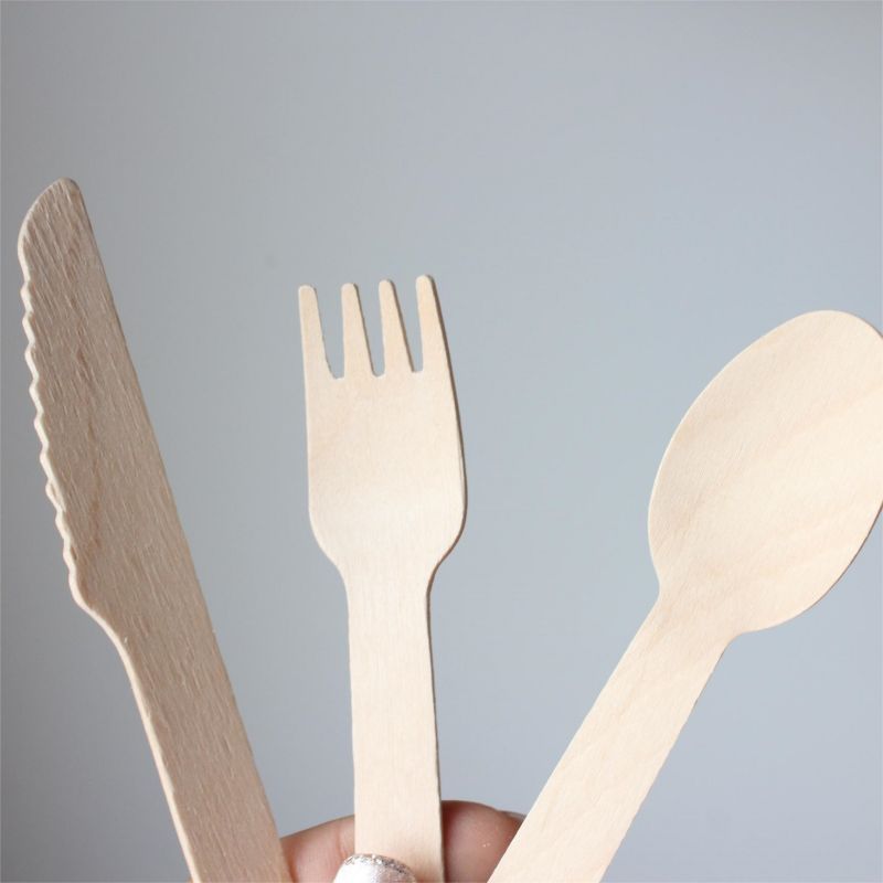 Birch knife fork spoon long handle disposable portable tableware wooden spoon fork knife 100/bag wholesale