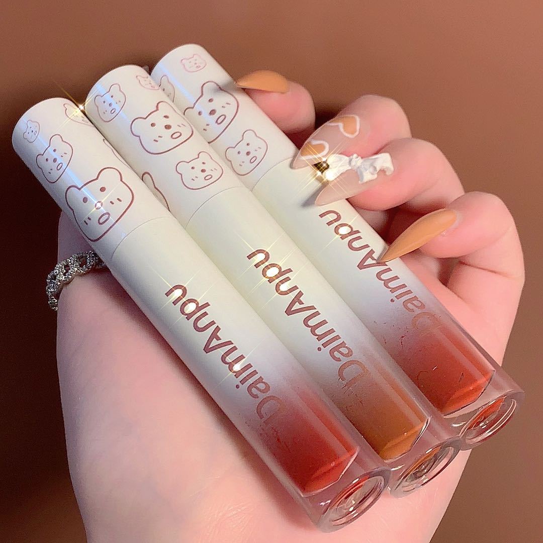 Cute Pike Bear Ryukyu Mirror Lip Glaze Doodle Lip Lipstick Female Student Lip Gloss Lip Honey White Pseudo Plain