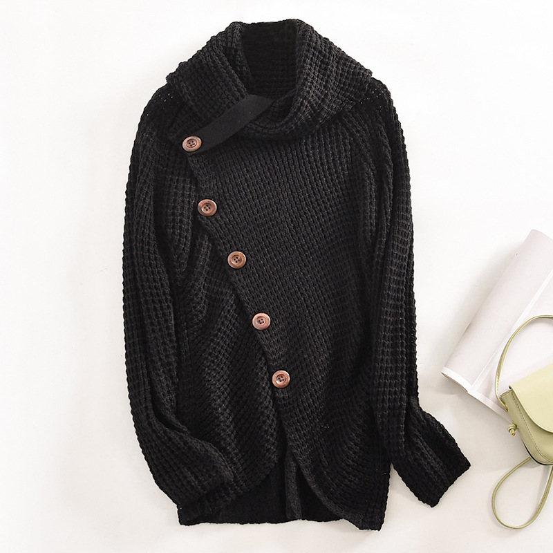 Shiying European and American high collar pineapple flower sweater women's 2023 autumn and winter New long sleeve hem asymmetric sweater pullover