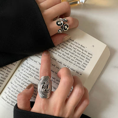 Korean Trumpet Flower Ethnic Style Twisted Stripe Ring Women's 925 Yintai Silver Vintage Light Luxury Fashion All-match Ring