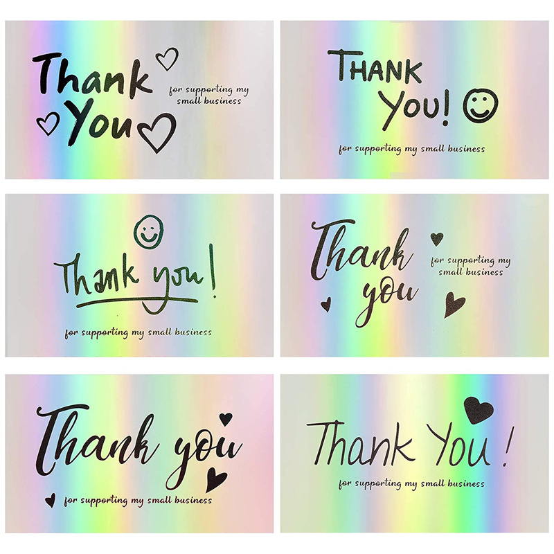Laser card waterproof small card English praise thank you card color rainbow card wholesale