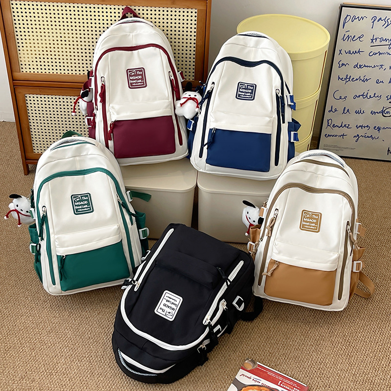 New Large Capacity Backpack Women's Japanese Style Color Contrast Trendy Brand College Student Schoolbag Casual Travel Bag Computer Bag