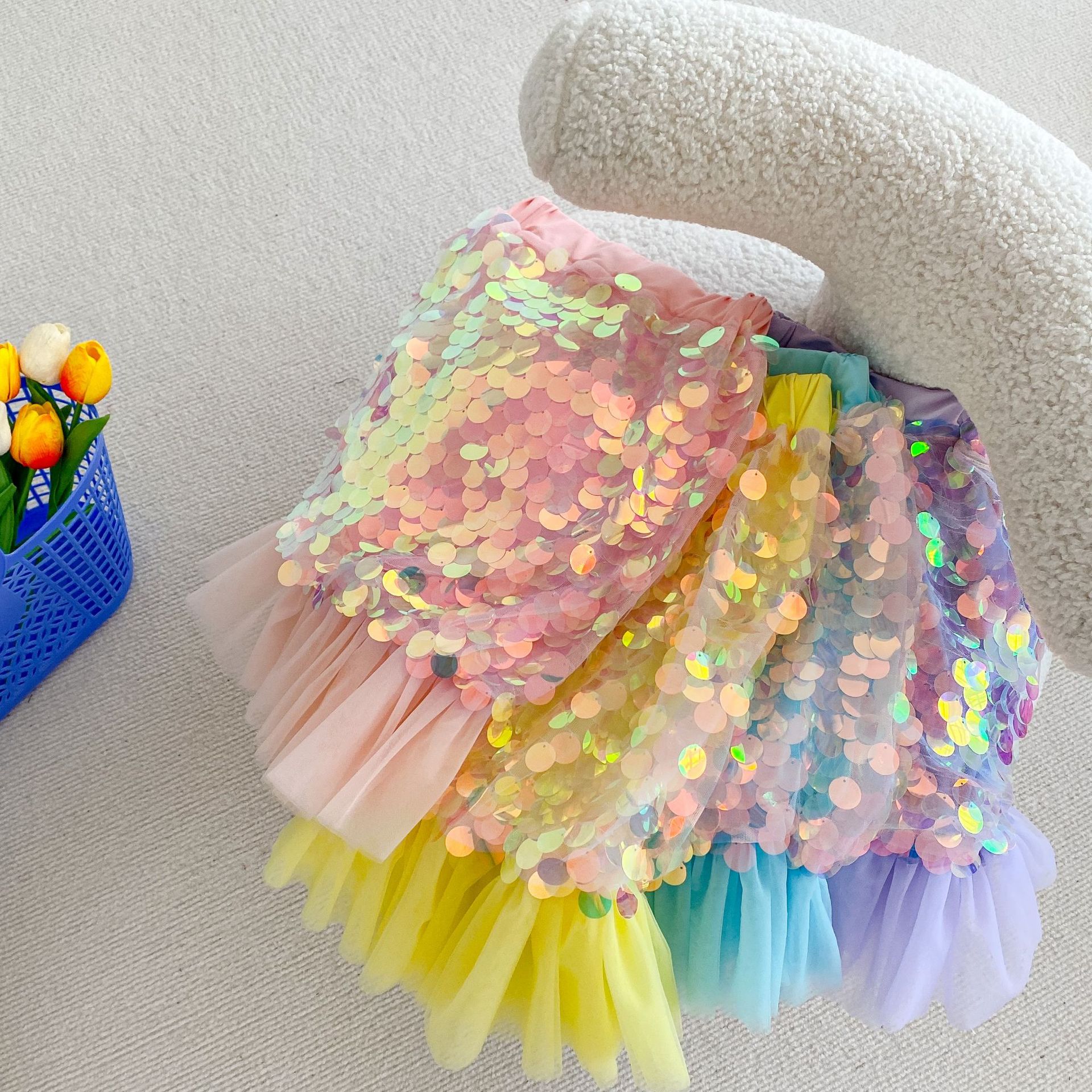 Spot 2023 Children's Skirt Spring and Summer New Children's Western Style Sequin Fishtail Skirt Little Girl Mermaid Princess Skirt