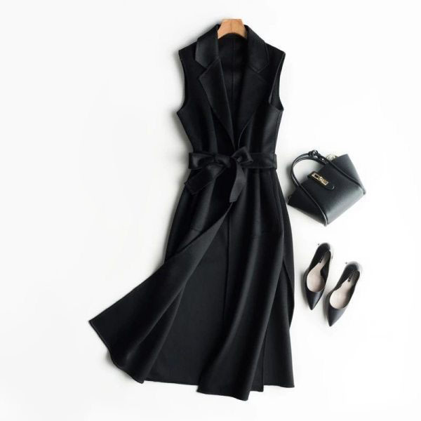 2022 autumn and winter Korean version of long sleeveless POLO collar vest coat fat MM waist temperament casual large size coat