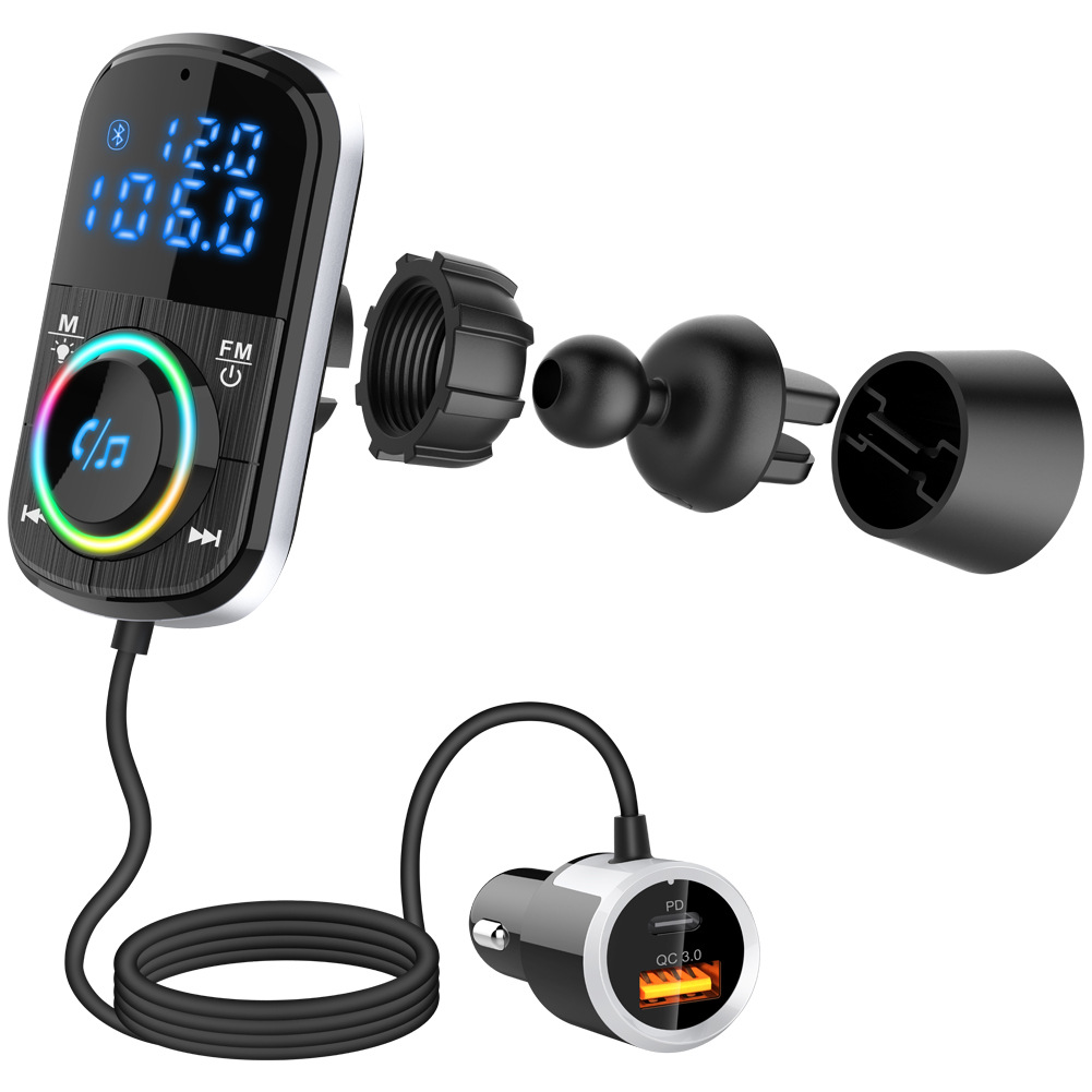 Dual-screen atmosphere light display car MP3 Bluetooth player lossless sound quality HD sound fast charging car charger