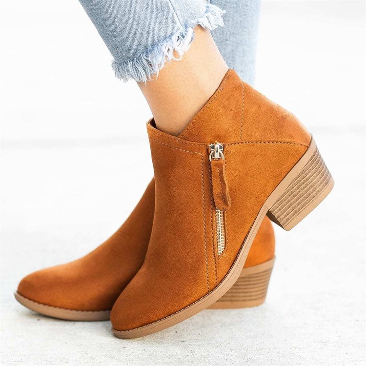Independent station wish foreign trade women's shoes New thick heel large size cold sticky large women's boots Martin boots flat bottom side zipper boots