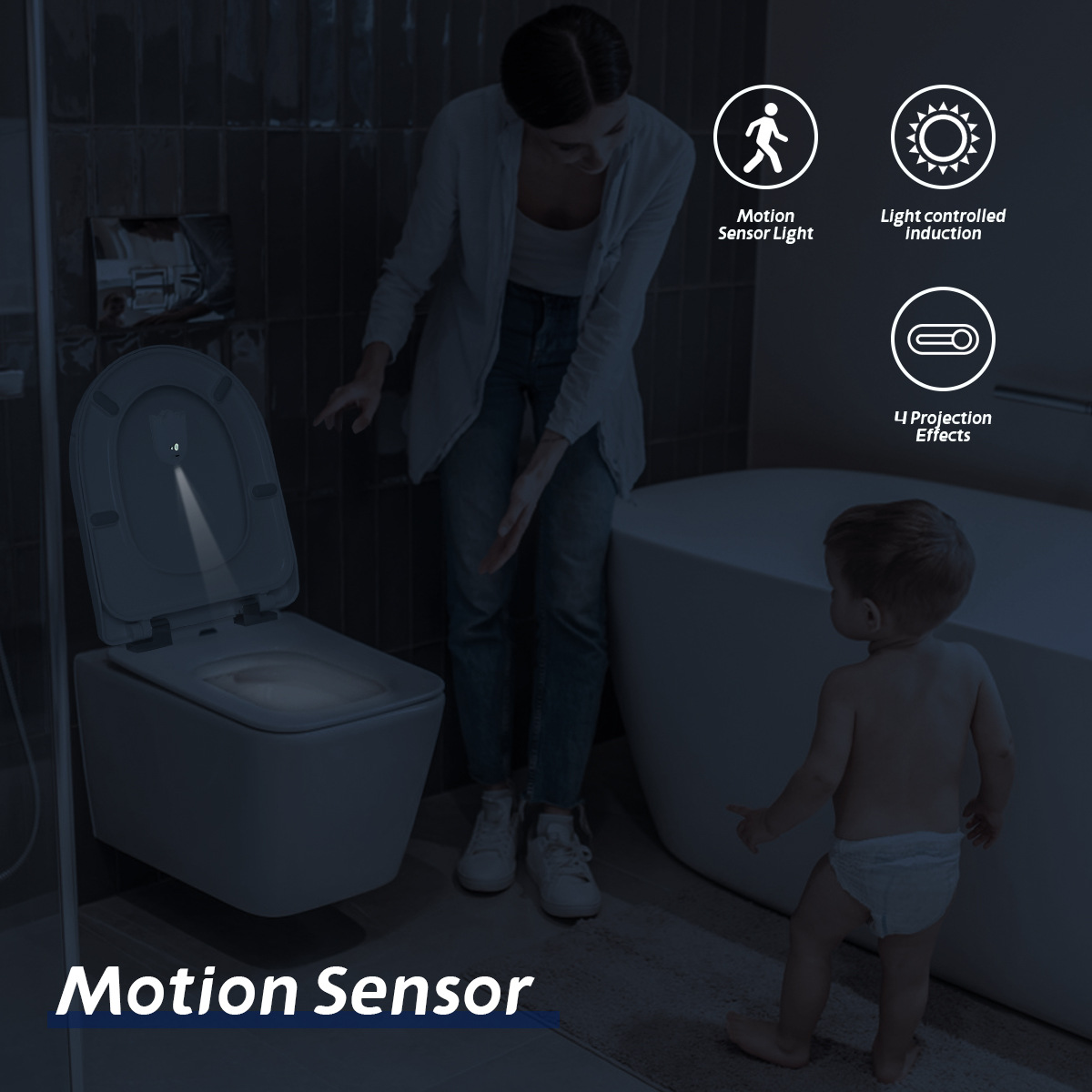 2023 new creative toilet projection lamp intelligent human body induction night light light control induction atmosphere lamp toilet lamp