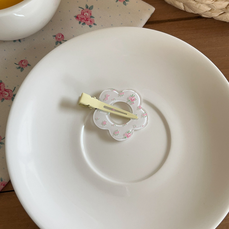 Forcina per capelli con motivo floreale a pois a quadri ritagliati, a forma di cuore, versatile, con fiore, per il trucco, con clip a becco d'anatra, con frangia spezzata_voghion.com