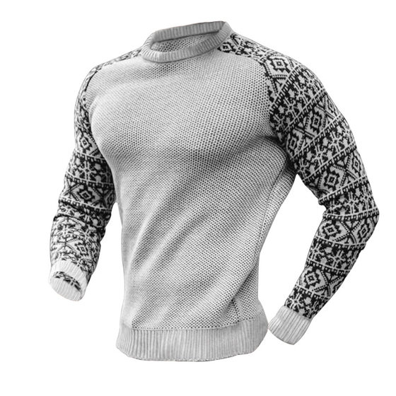 Cross-border foreign trade high-quality 2023 Autumn New waffle printing men's pullover base color matching sweater in stock